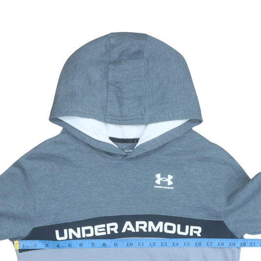 Under Armour Boys Blue Pullover Hoodie XL Colourblock Logo Fleece