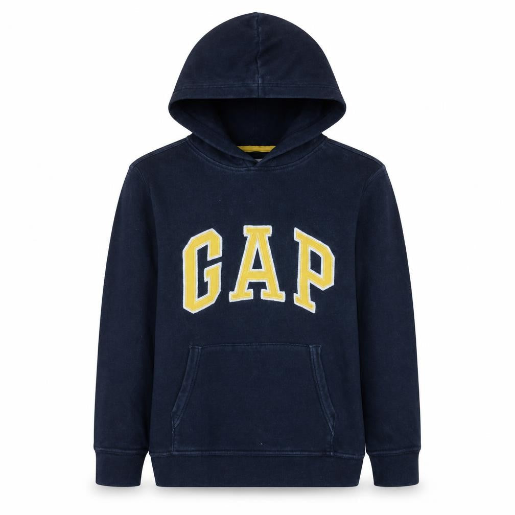 Front view of Gap Kids boys’ navy blue hoodie 13-14 years pullover fleece sweatshirt