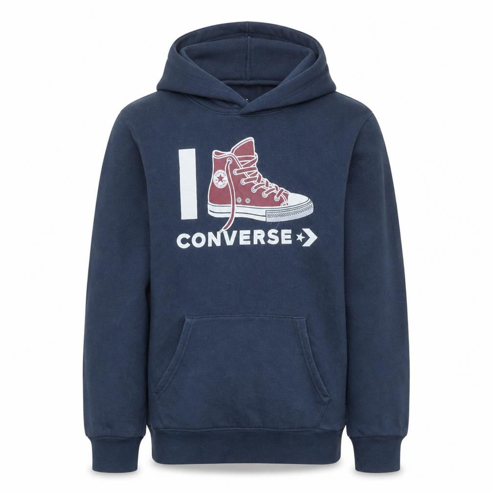Converse Boys Blue XL Pullover Hoodie with Graphic Print and Hooded Pocket