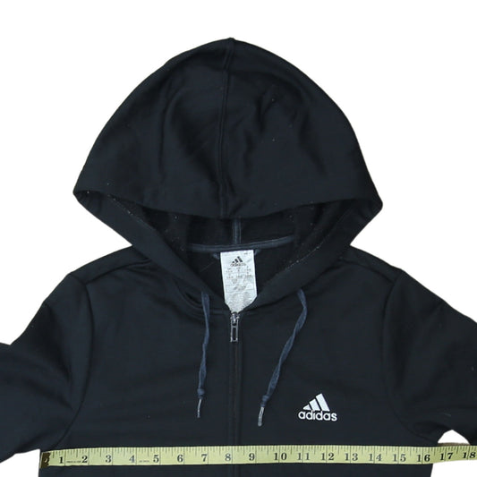 Adidas Women Black Full Zip Hoodie Small Logo Print Casual Sportswear