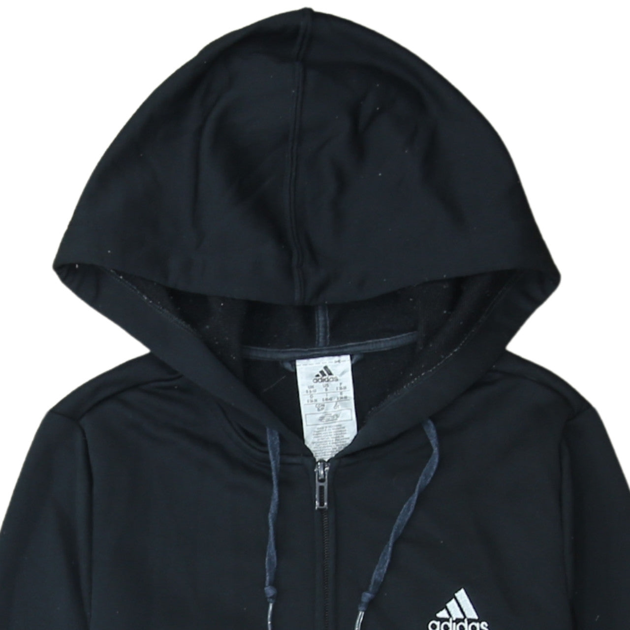 Adidas Women Black Full Zip Hoodie Small Logo Print Casual Sportswear