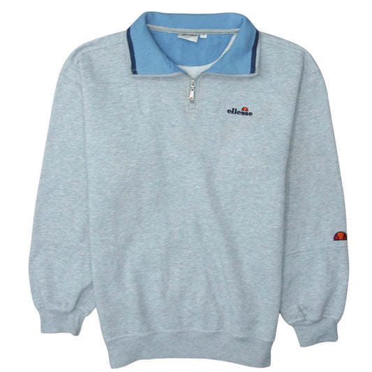 Ellesse Men's Grey 1/4 Zip Collared Sweatshirt Size S Retro Sports Style