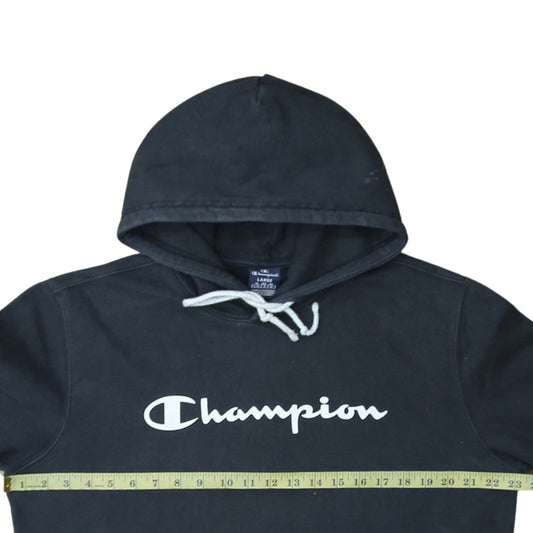 Champion Men’s Black Pullover Hoodie Large Fleece Logo Sweatshirt
