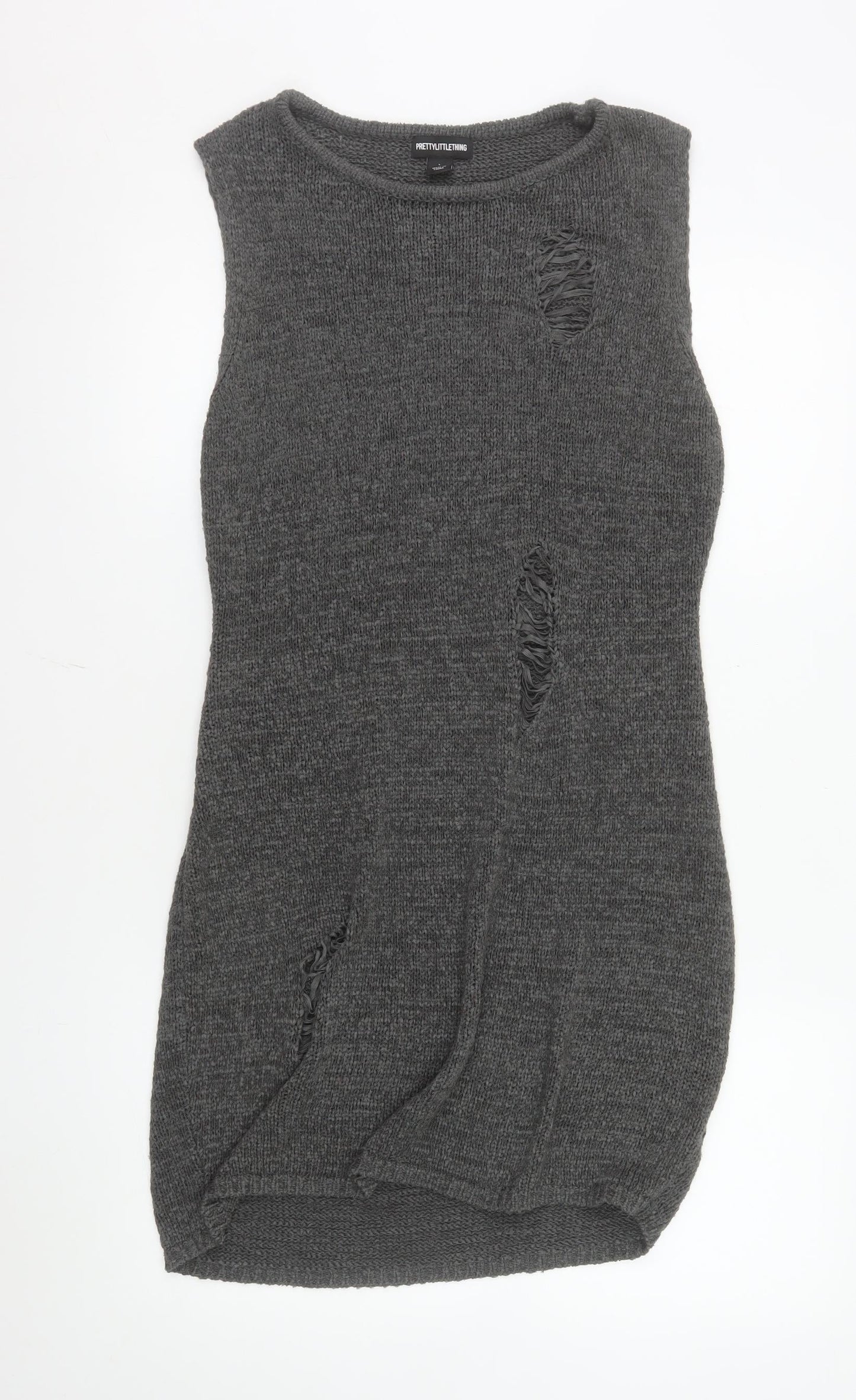 PrettyLittleThing Women Grey Sleeveless Knit Bodycon Dress L