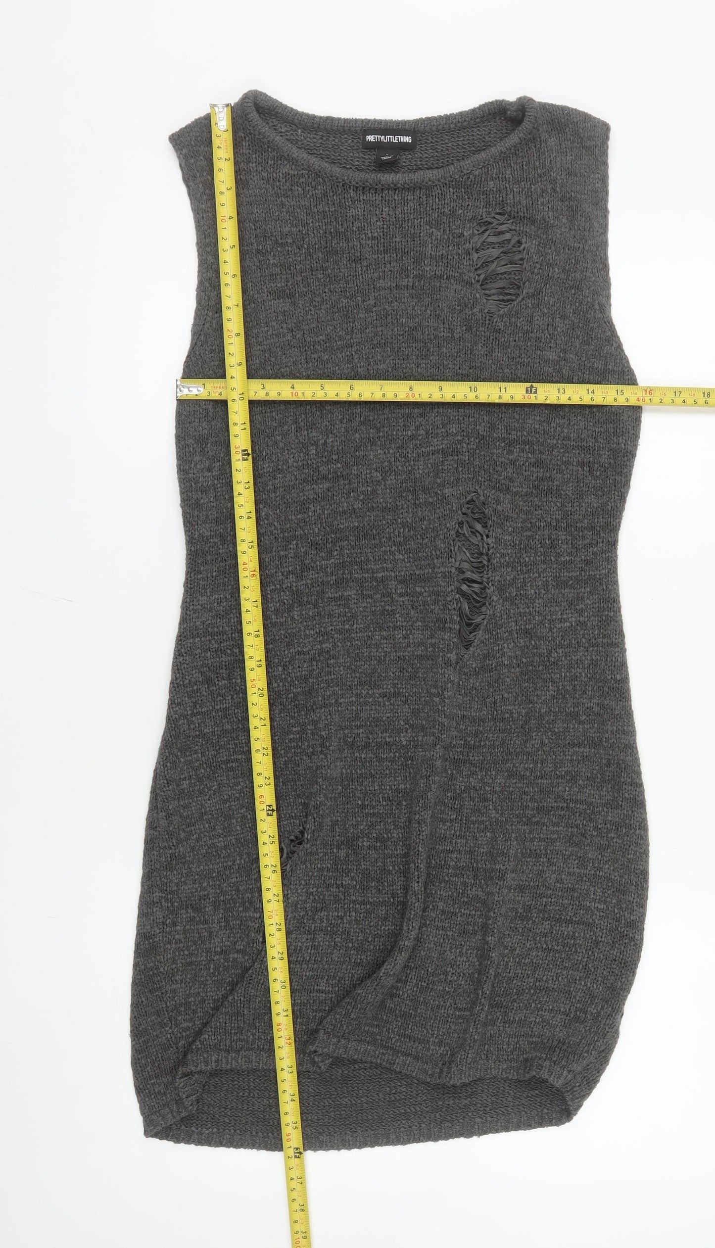 PrettyLittleThing Women Grey Sleeveless Knit Bodycon Dress L