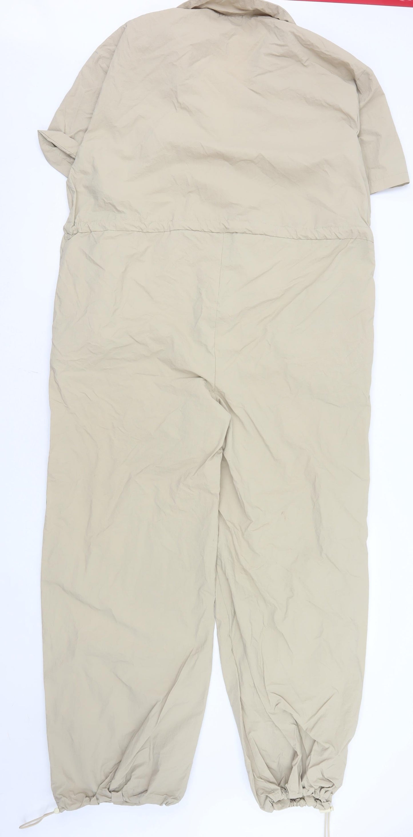 Boohoo Womens Beige Zip Front Short Sleeve Utility Jumpsuit UK 10