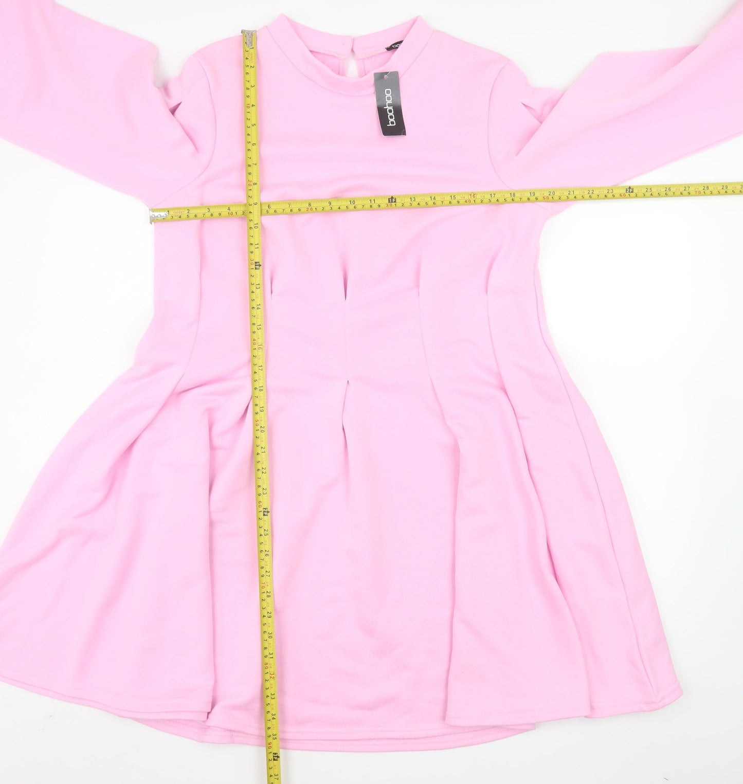 Boohoo Women Pink Fit & Flare Long Sleeve Knee Length Dress Size 18