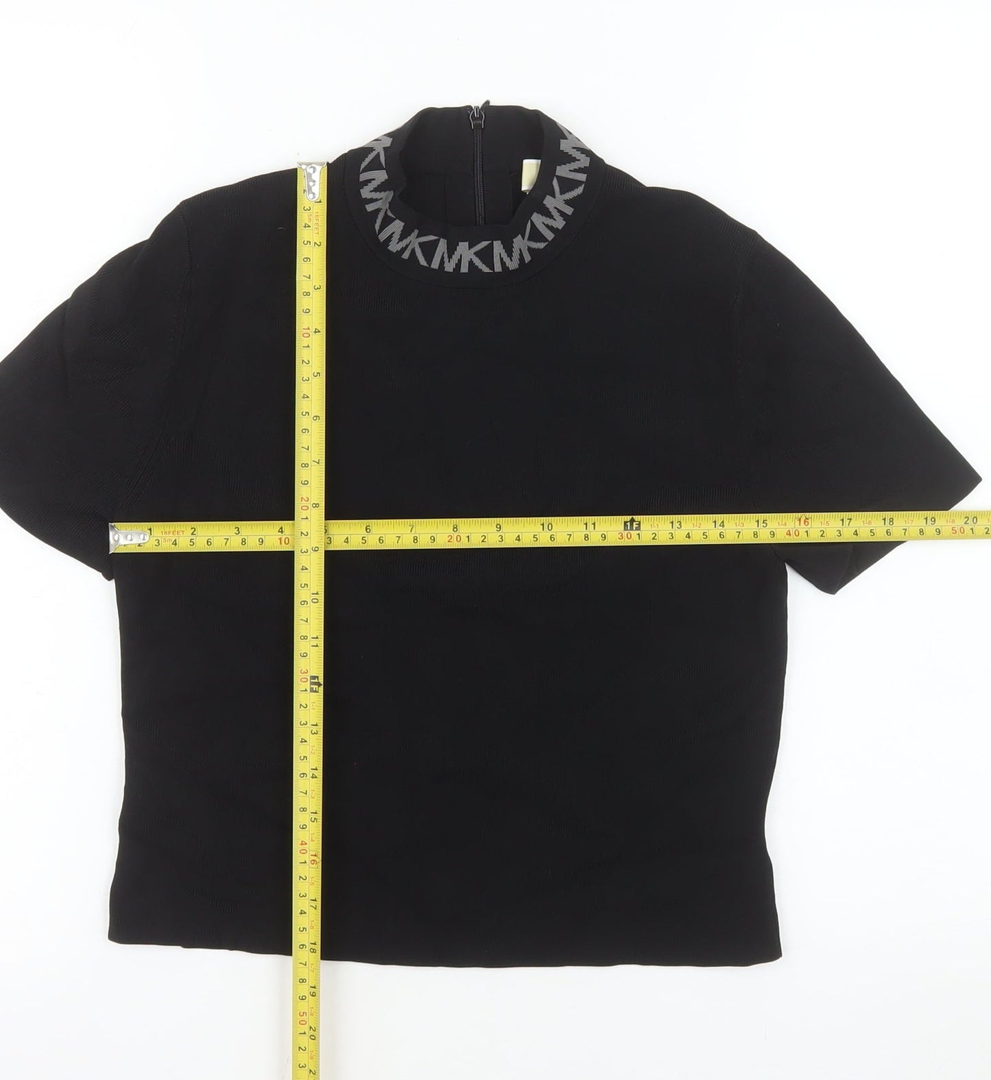 Michael Kors Women's Black Mock Neck Short Sleeve Stretch Top L