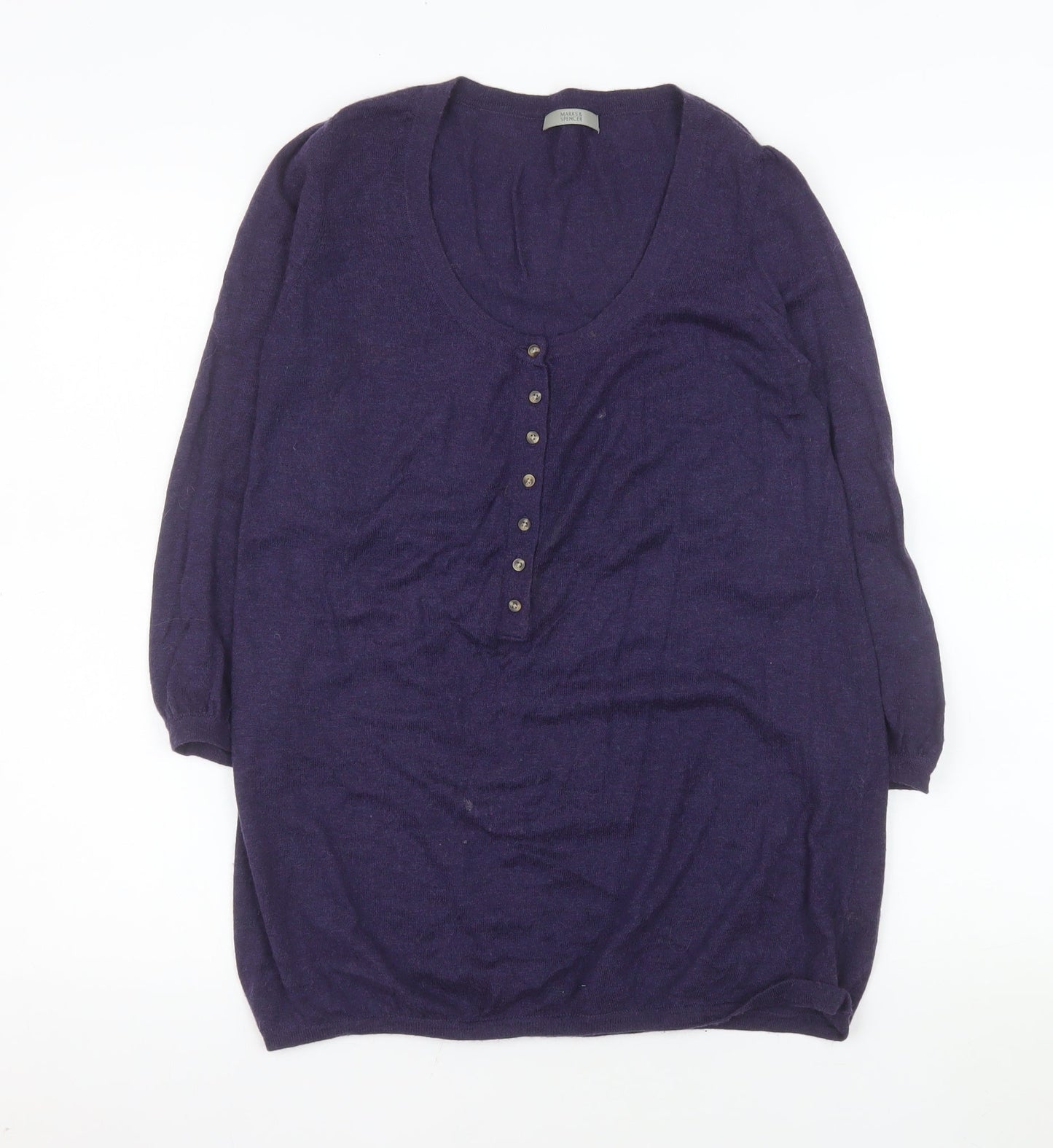 Marks and Spencer Women’s Purple Henley Wool Knit Jumper Size 10