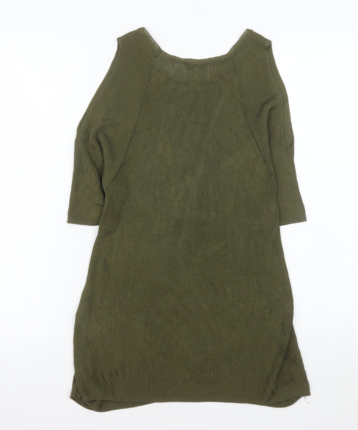 Warehouse Women's Green Ribbed Viscose Tunic Blouse Size 10