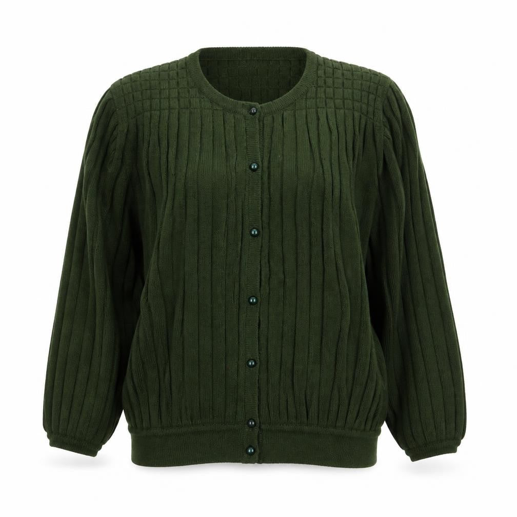 Eastex Women’s Green Cable-Knit Cardigan L Long Sleeve Acrylic