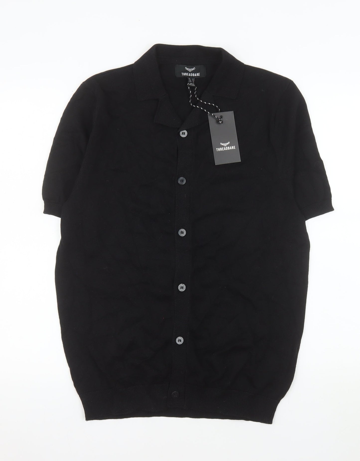 Threadbare Men's Black Cotton Button-Up Short Sleeve Knit Shirt M