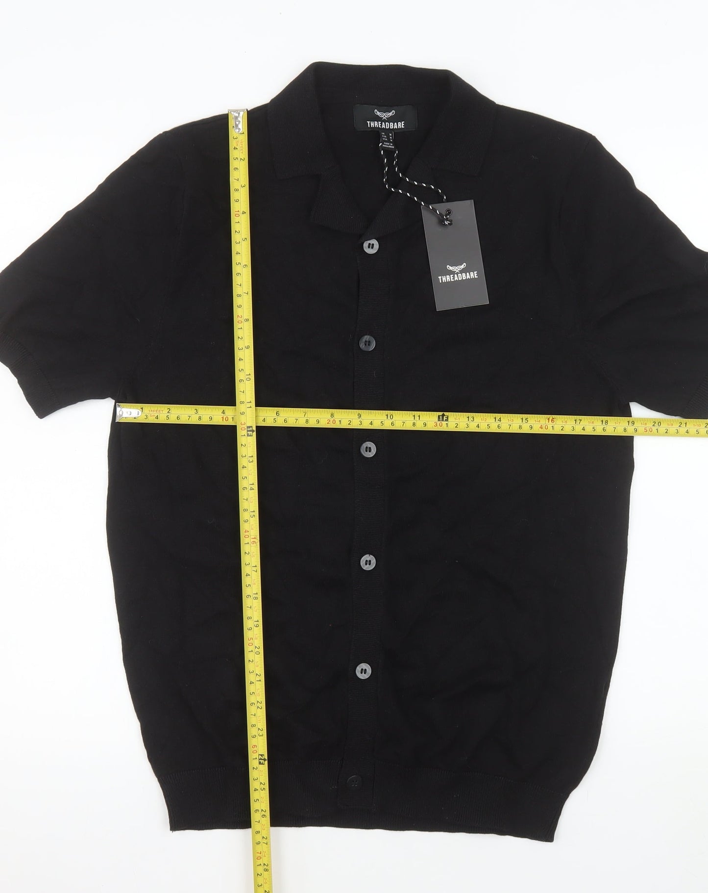 Threadbare Men's Black Cotton Button-Up Short Sleeve Knit Shirt M