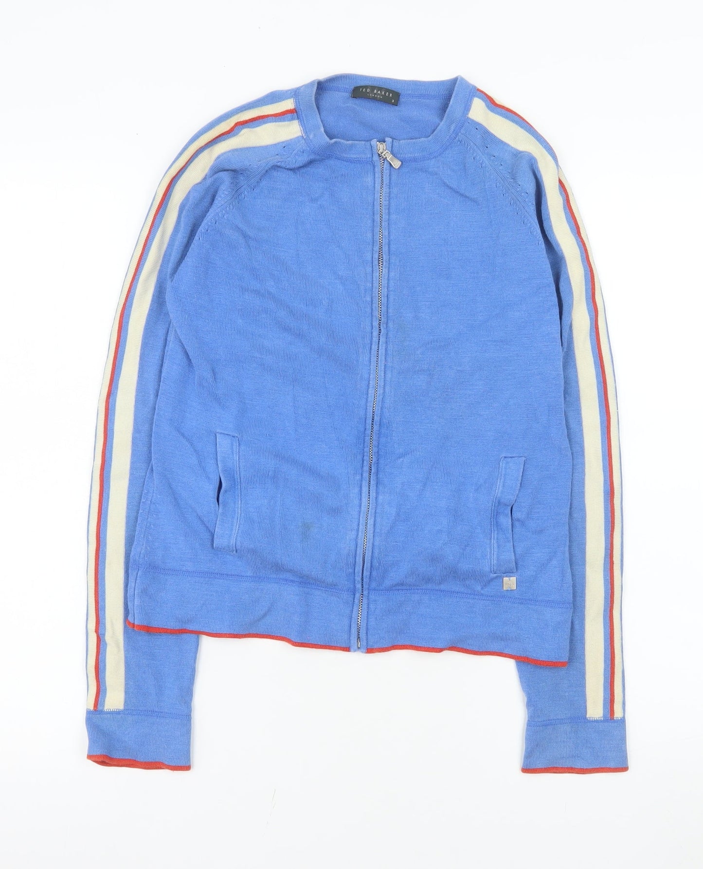 Ted Baker Women's Blue Silk Blend Zip Jacket Size 12