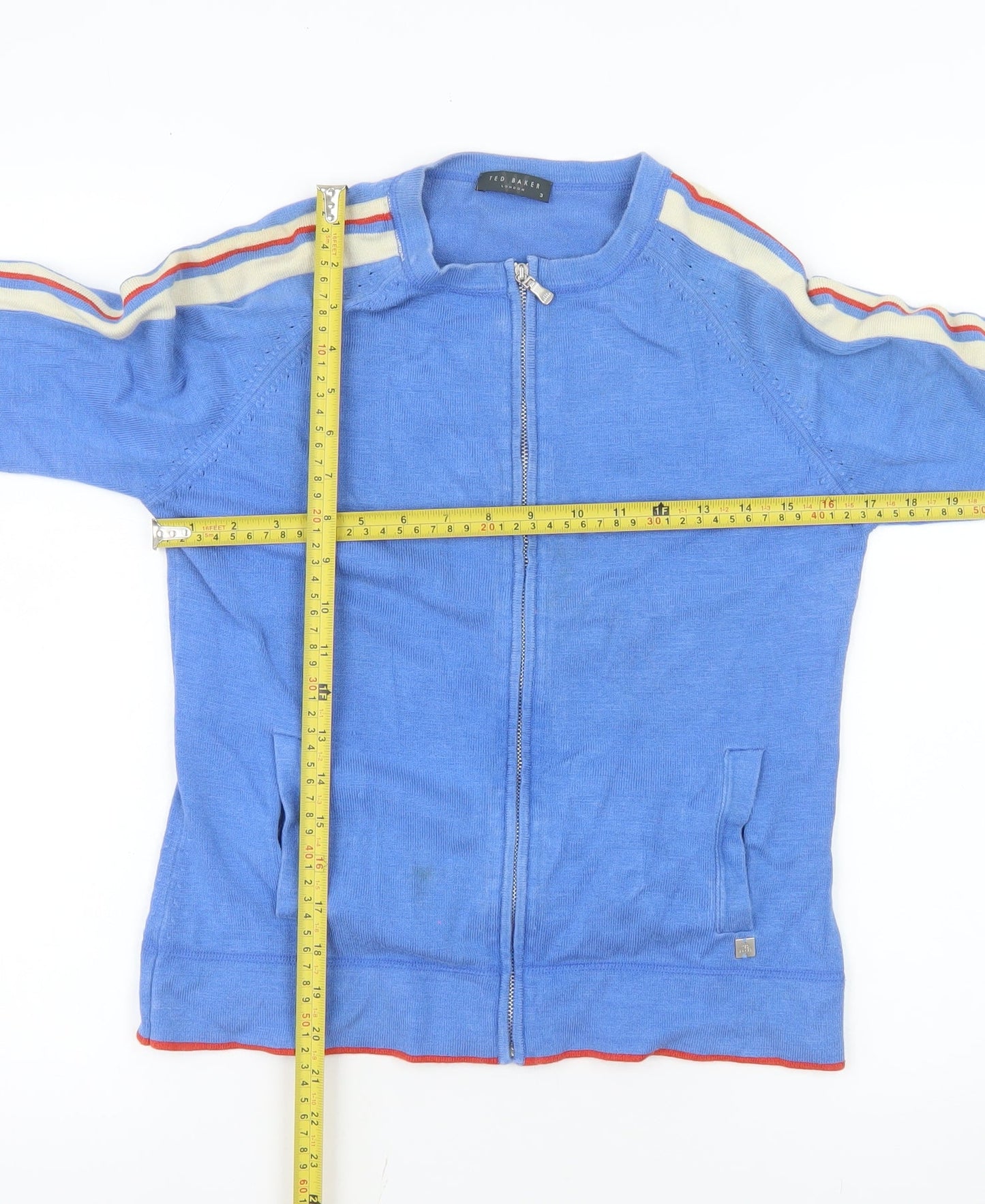 Ted Baker Women's Blue Silk Blend Zip Jacket Size 12