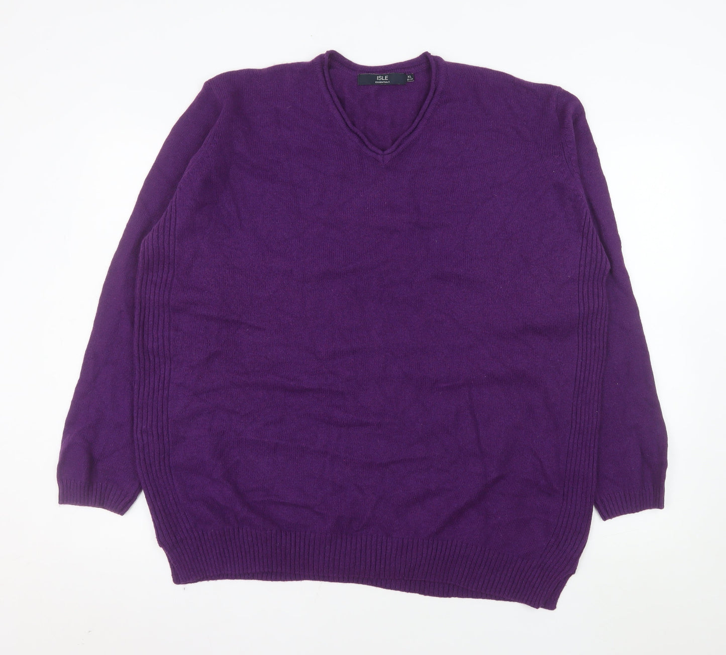 Isle Essentials Women’s Purple V-Neck Wool Blend Plus Size Jumper 22-24