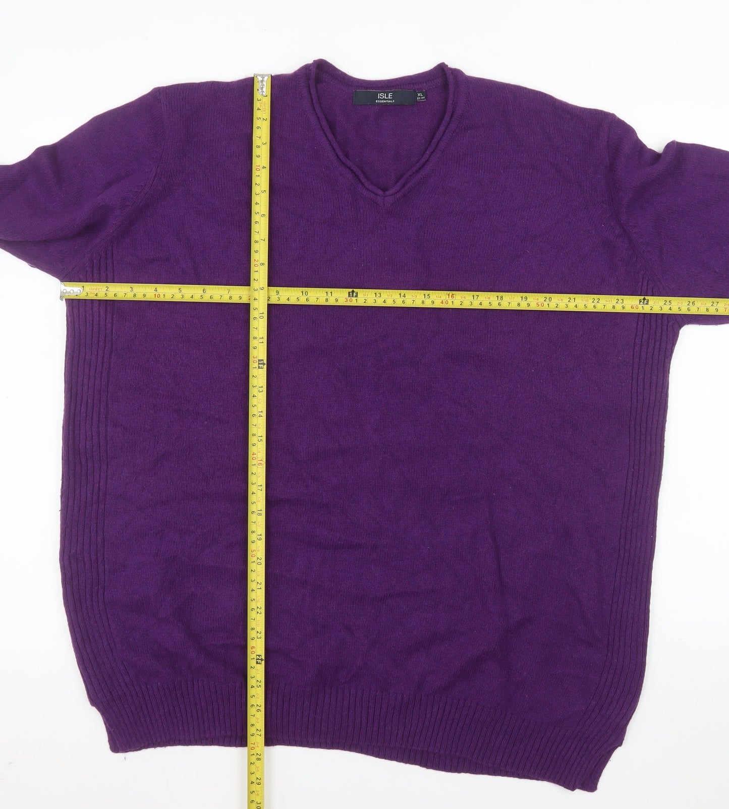 Isle Essentials Women’s Purple V-Neck Wool Blend Plus Size Jumper 22-24