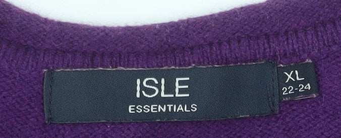 Isle Essentials Women’s Purple V-Neck Wool Blend Plus Size Jumper 22-24