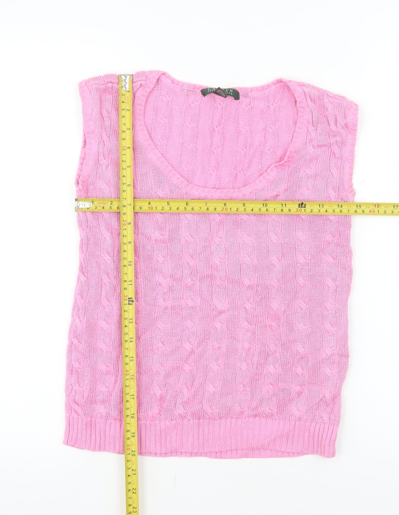 Ralph Lauren Women's Pink Cable-Knit Cotton Vest S