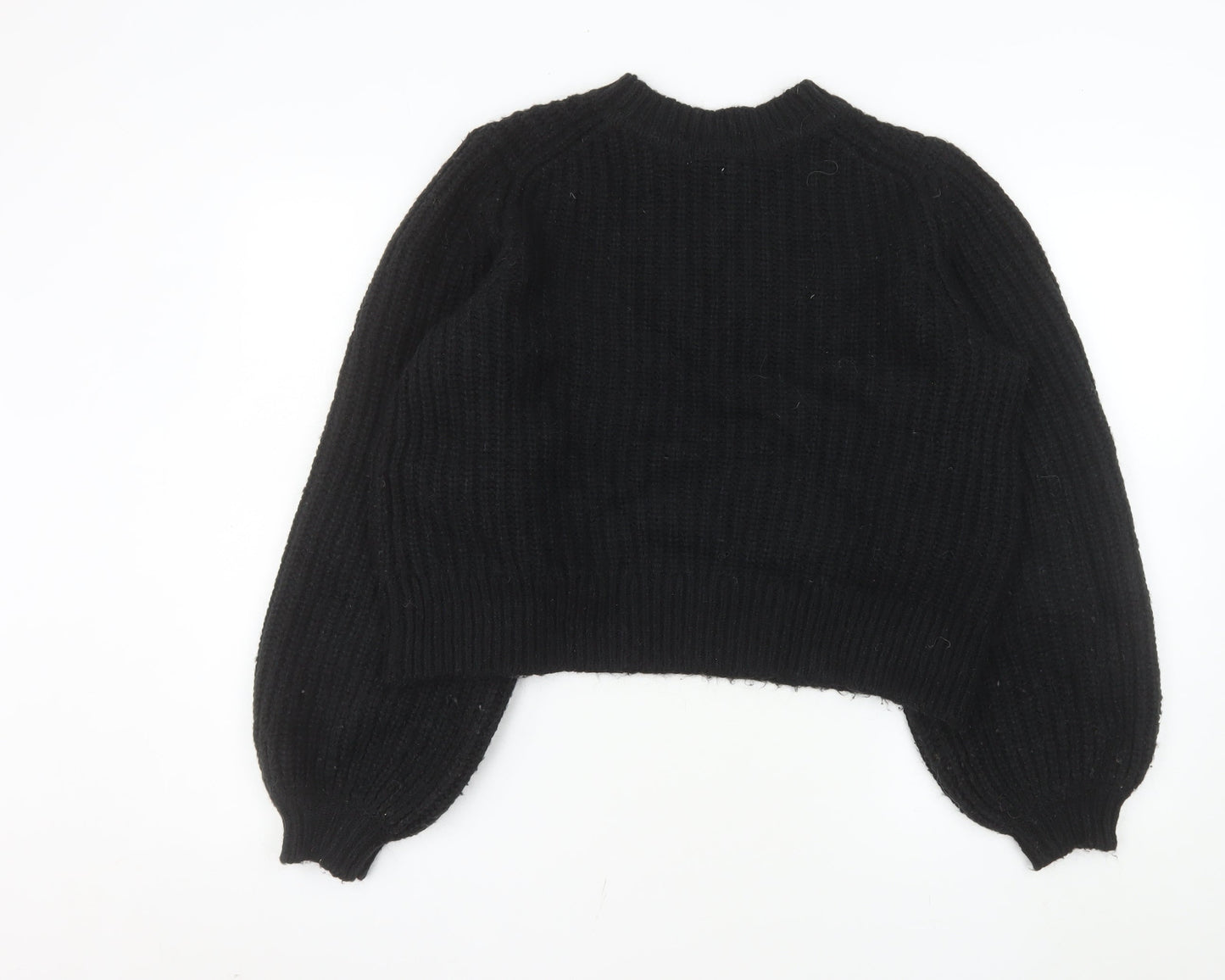 Boden Womens Black Chunky-Knit Crew Neck Balloon Sleeve Jumper M
