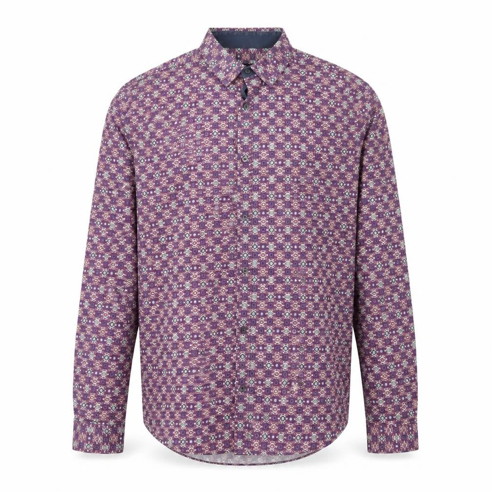 Next Signature Men's Purple Geometric Long Sleeve Button-Up Shirt XL Cotton