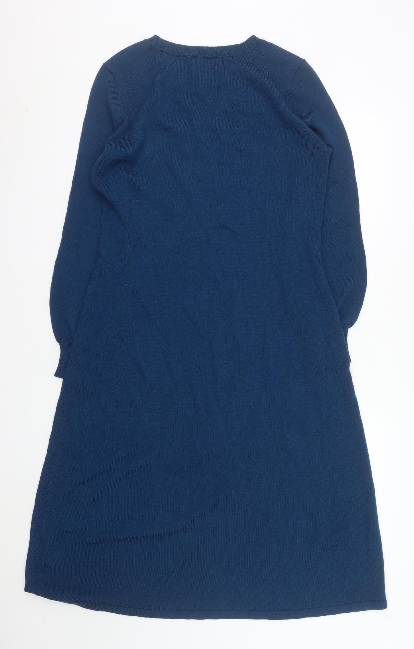 Woolovers Women Blue Merino Wool Long Sleeve A-Line Knit Dress M
