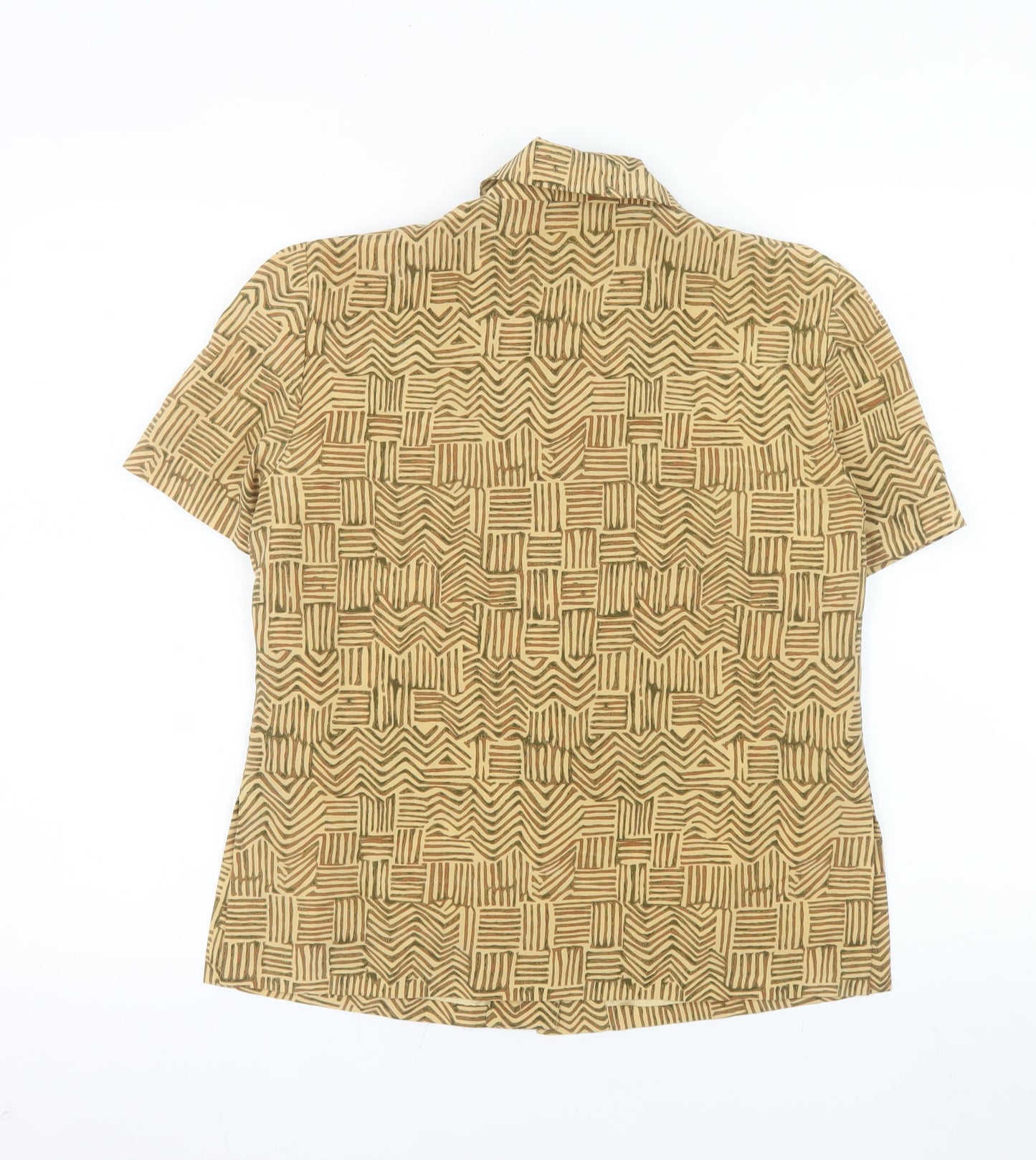 Spenser Jeremy Women’s Beige Silk Geometric Short Sleeve Blouse Size 8