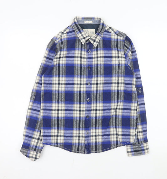 Fat Face Boys Blue Checked Long Sleeve Button-Up Shirt 12-13 Years Cotton