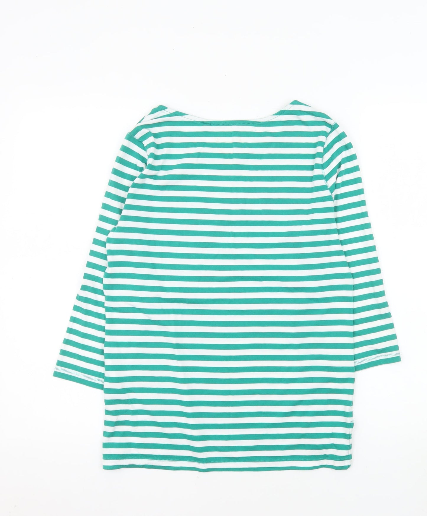 Next Women Green White Striped 3/4 Sleeve Cotton T-Shirt UK 10