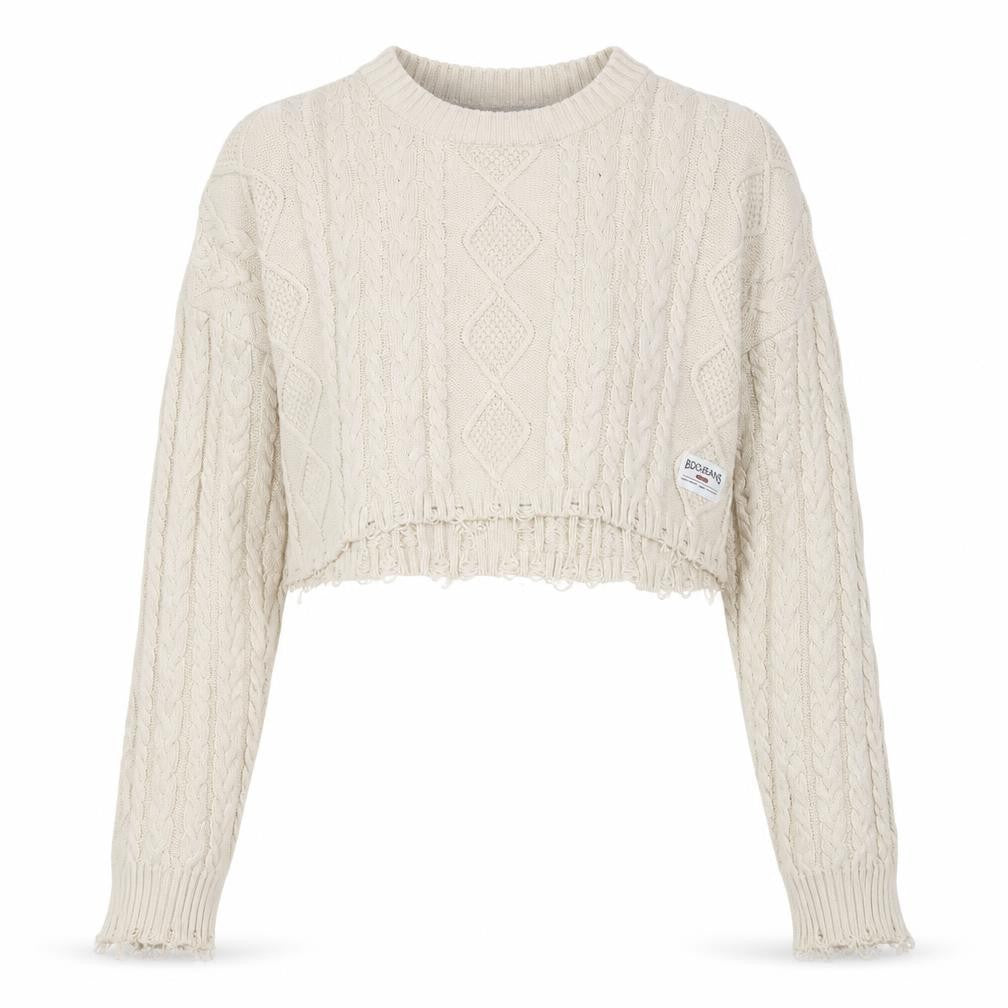BDG Women Beige Cable-Knit Cotton Pullover Jumper M