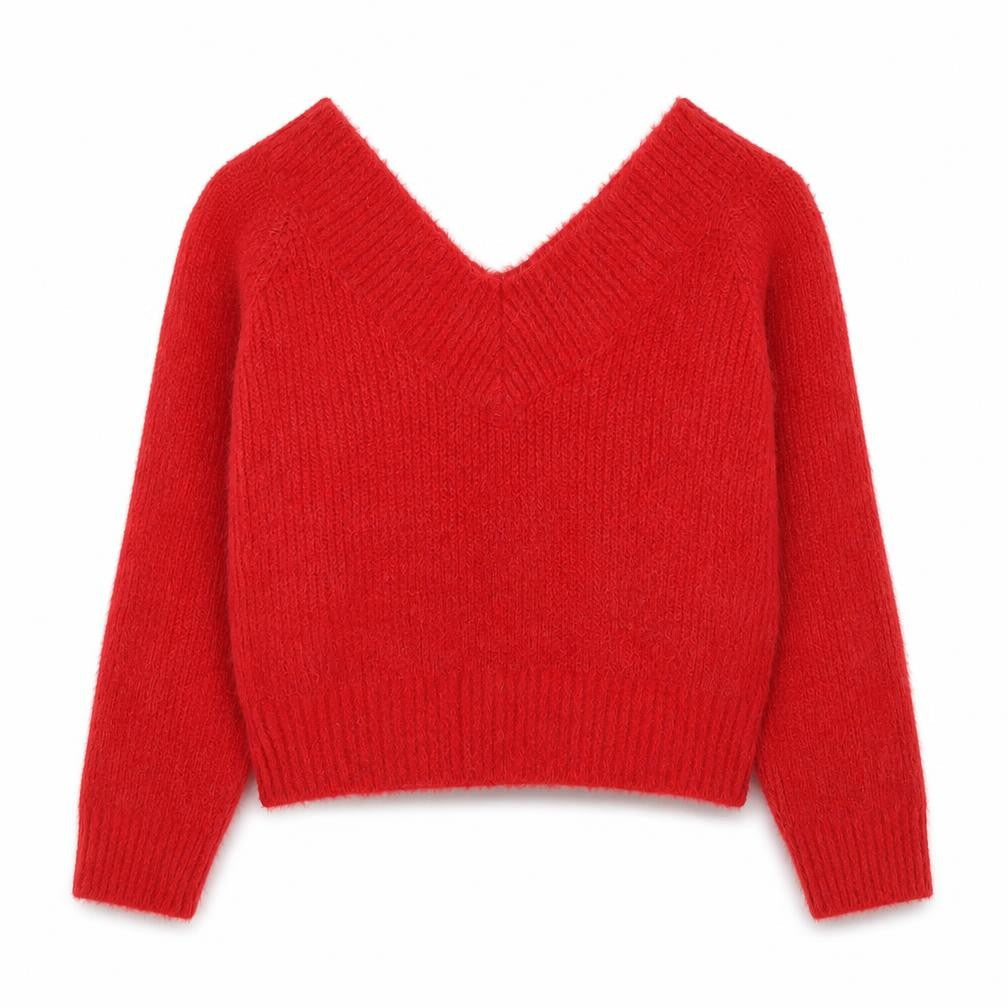H&M Divided Women Red V-Neck Long Sleeve Pullover Jumper Size L