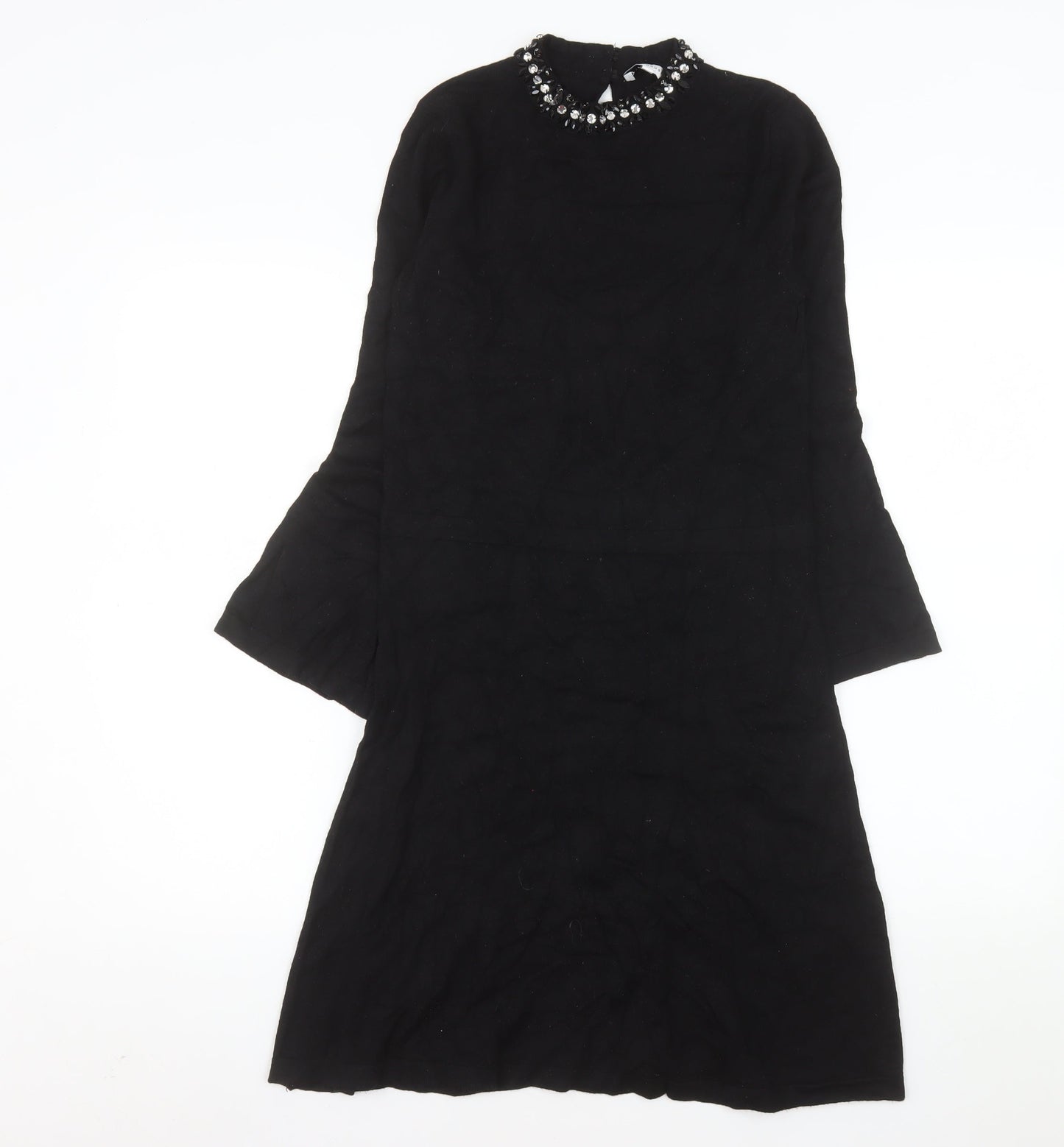 Warehouse Women Black Beaded High Neck Shift Dress Size 10