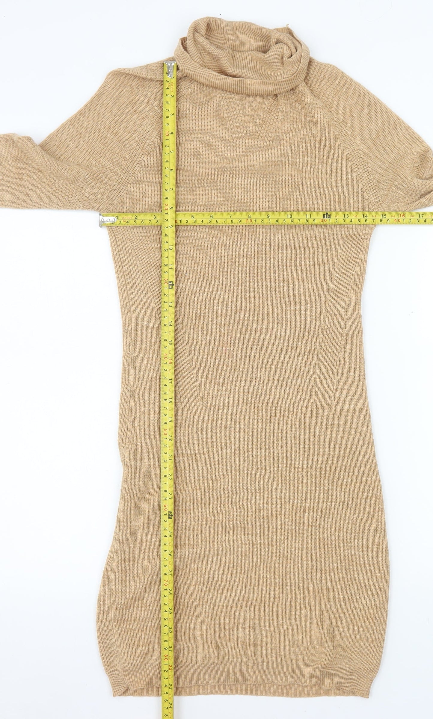 Dorothy Perkins Women’s Beige Roll Neck Knit Bodycon Sweater Dress Size 8