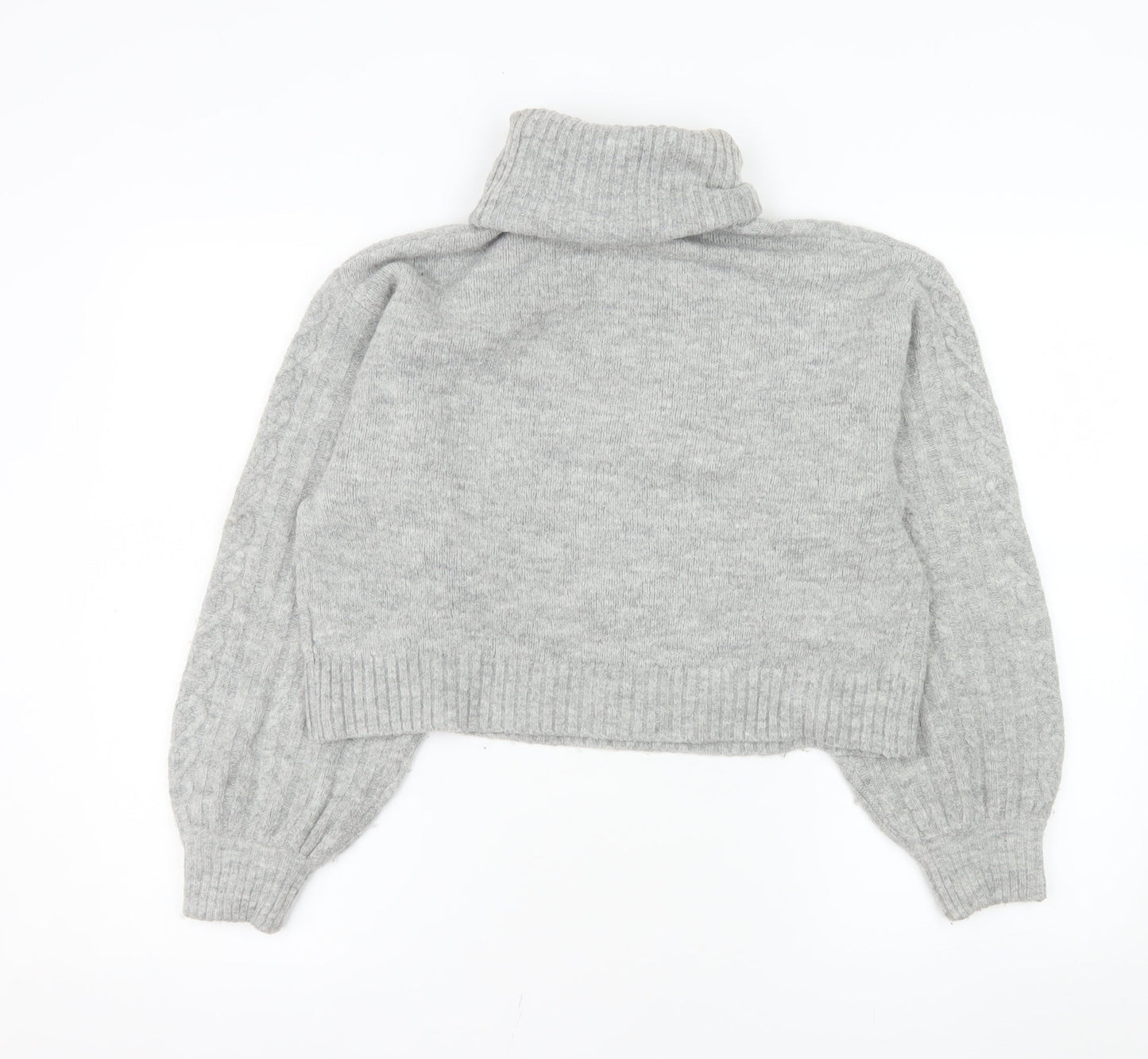 H&M Women’s Grey Roll Neck Cable-Knit Jumper Size S