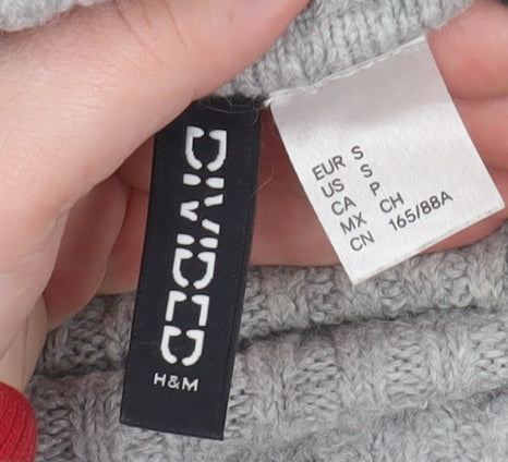H&M Women’s Grey Roll Neck Cable-Knit Jumper Size S