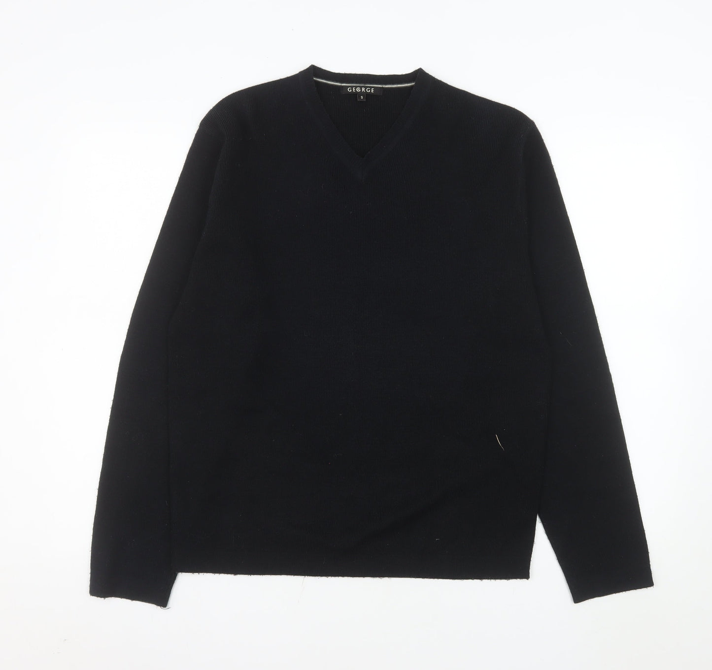 George Men’s Black V-Neck Acrylic Knit Jumper Size S