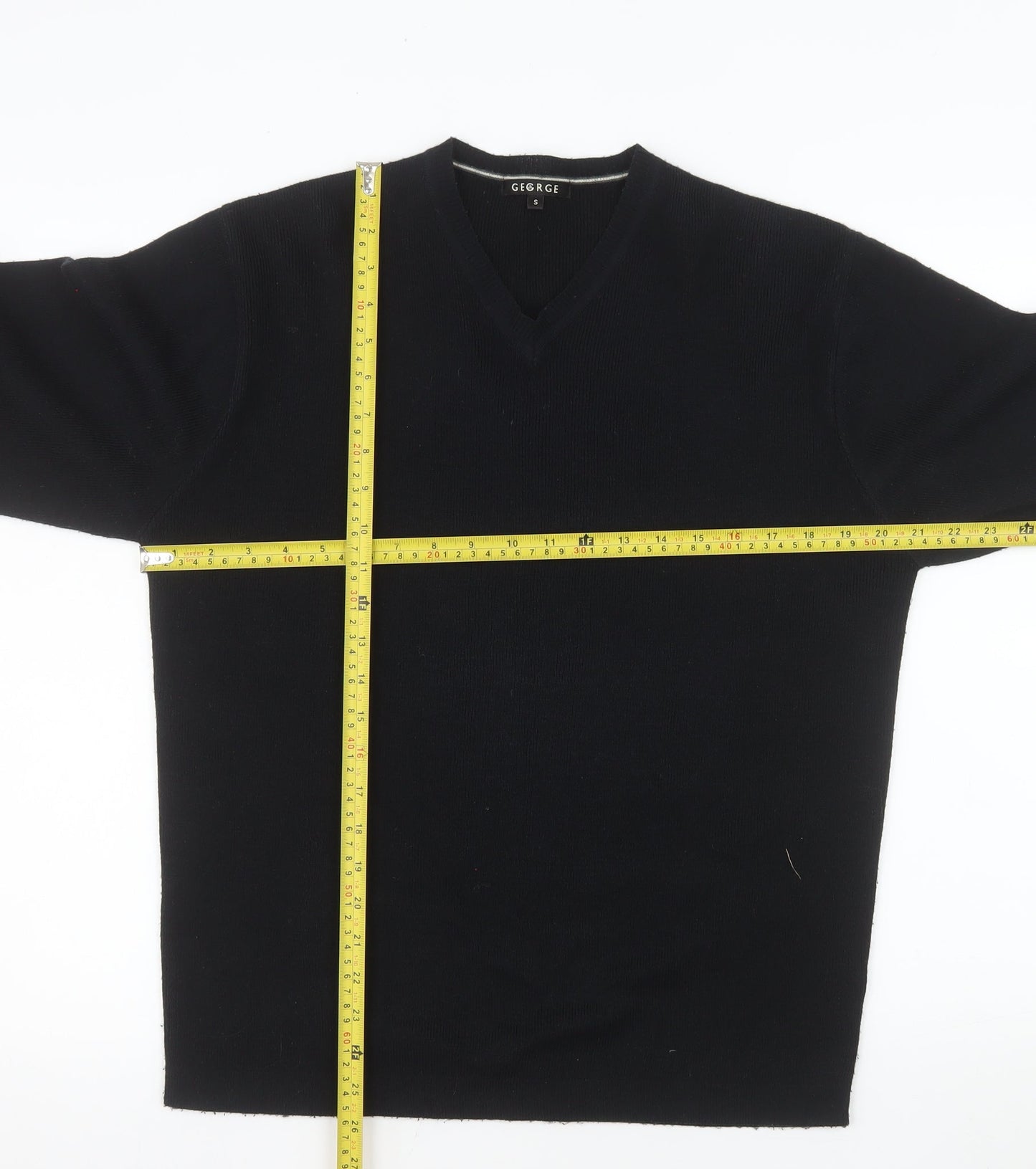 George Men’s Black V-Neck Acrylic Knit Jumper Size S