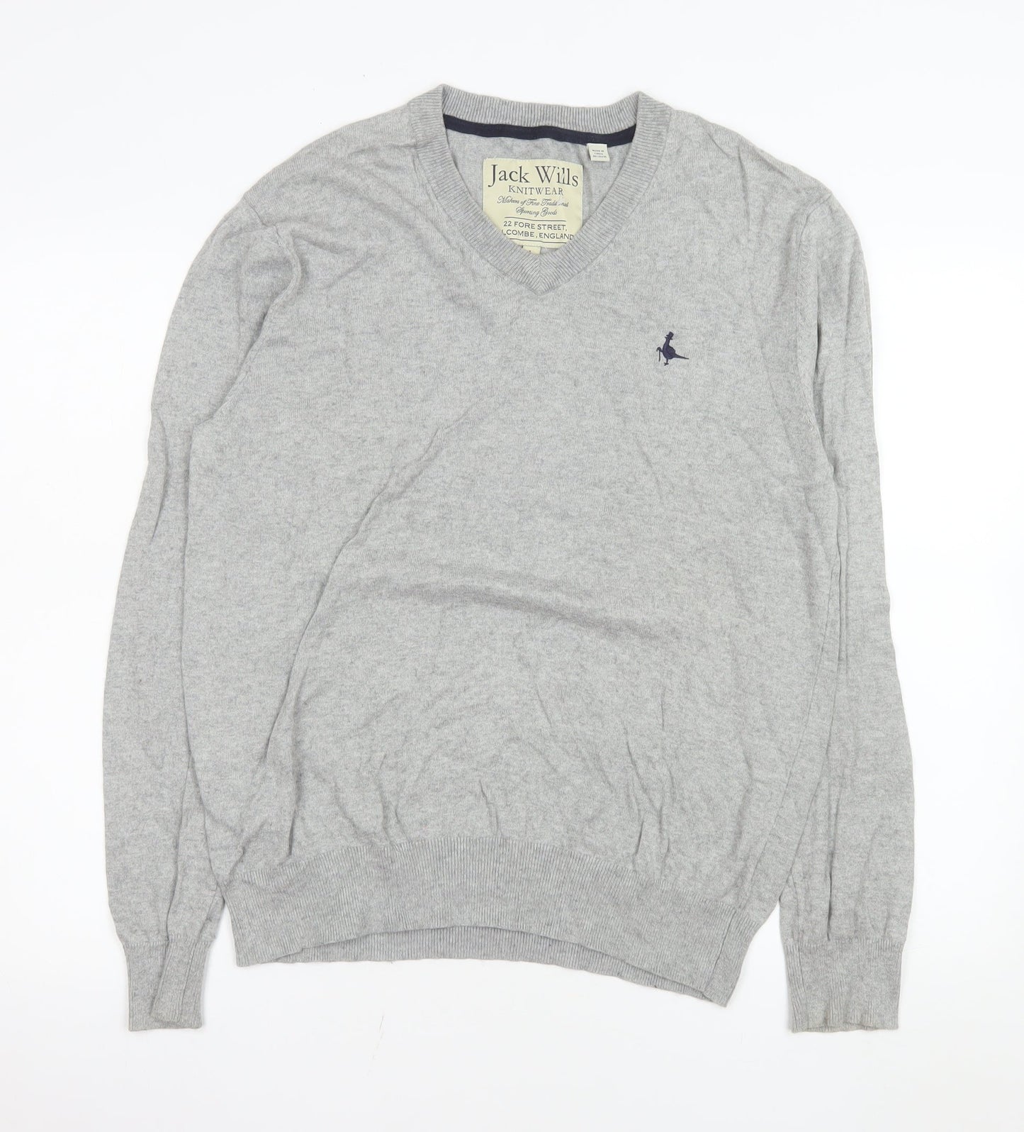 Jack Wills Men’s Grey V-Neck Cotton Cashmere Pullover Jumper L