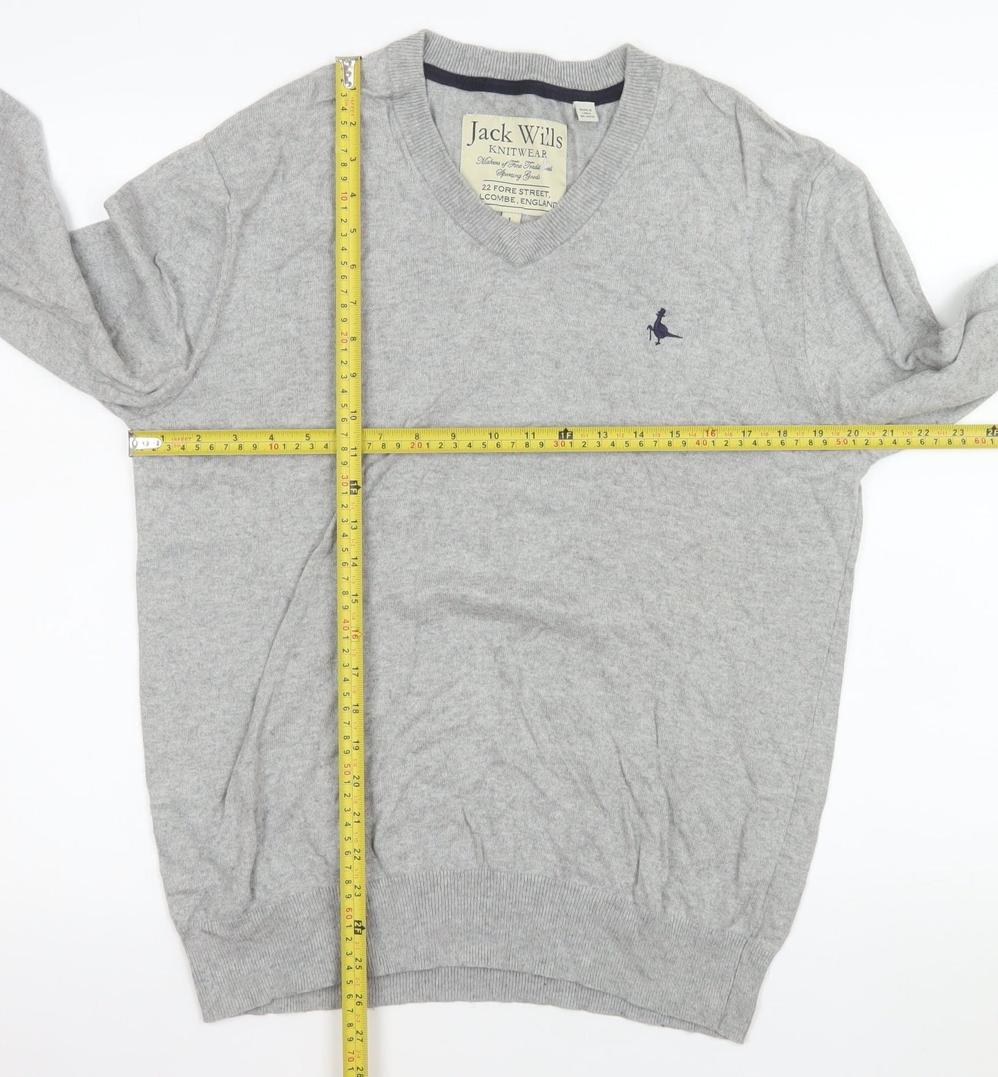 Jack Wills Men’s Grey V-Neck Cotton Cashmere Pullover Jumper L