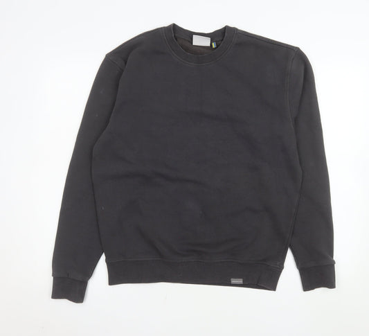 Larsson & Co Men's Black Crew Neck Cotton Blend Pullover Sweatshirt S