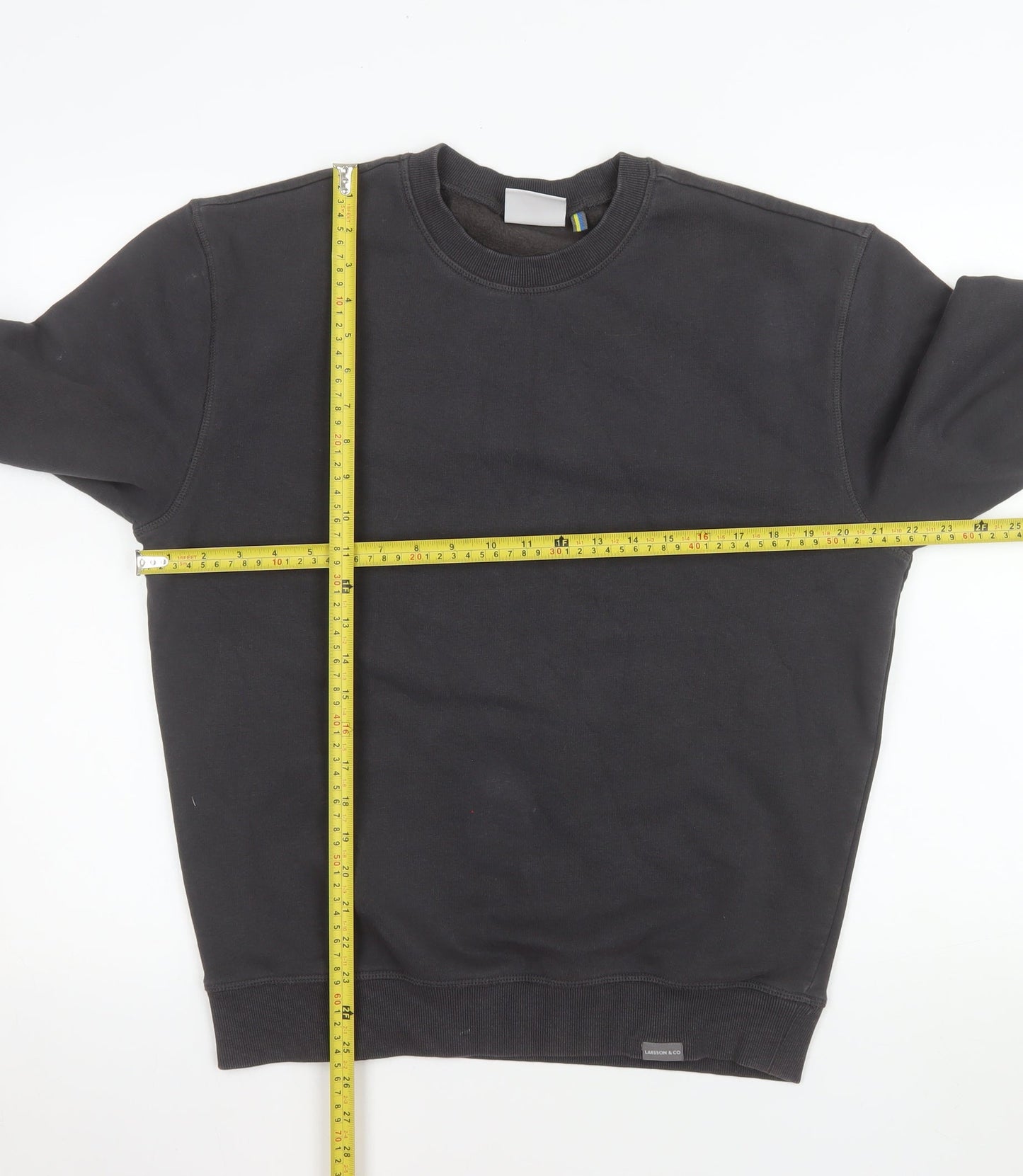 Larsson & Co Men's Black Crew Neck Cotton Blend Pullover Sweatshirt S