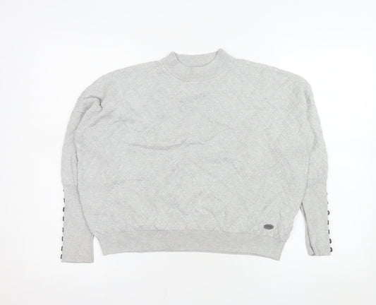 Firetrap Women Grey Quilted Button Sleeve Pullover Sweatshirt Size 8