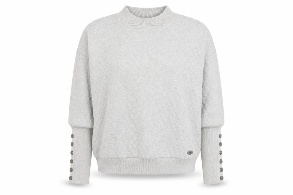 Firetrap Women Grey Quilted Button Sleeve Pullover Sweatshirt Size 8