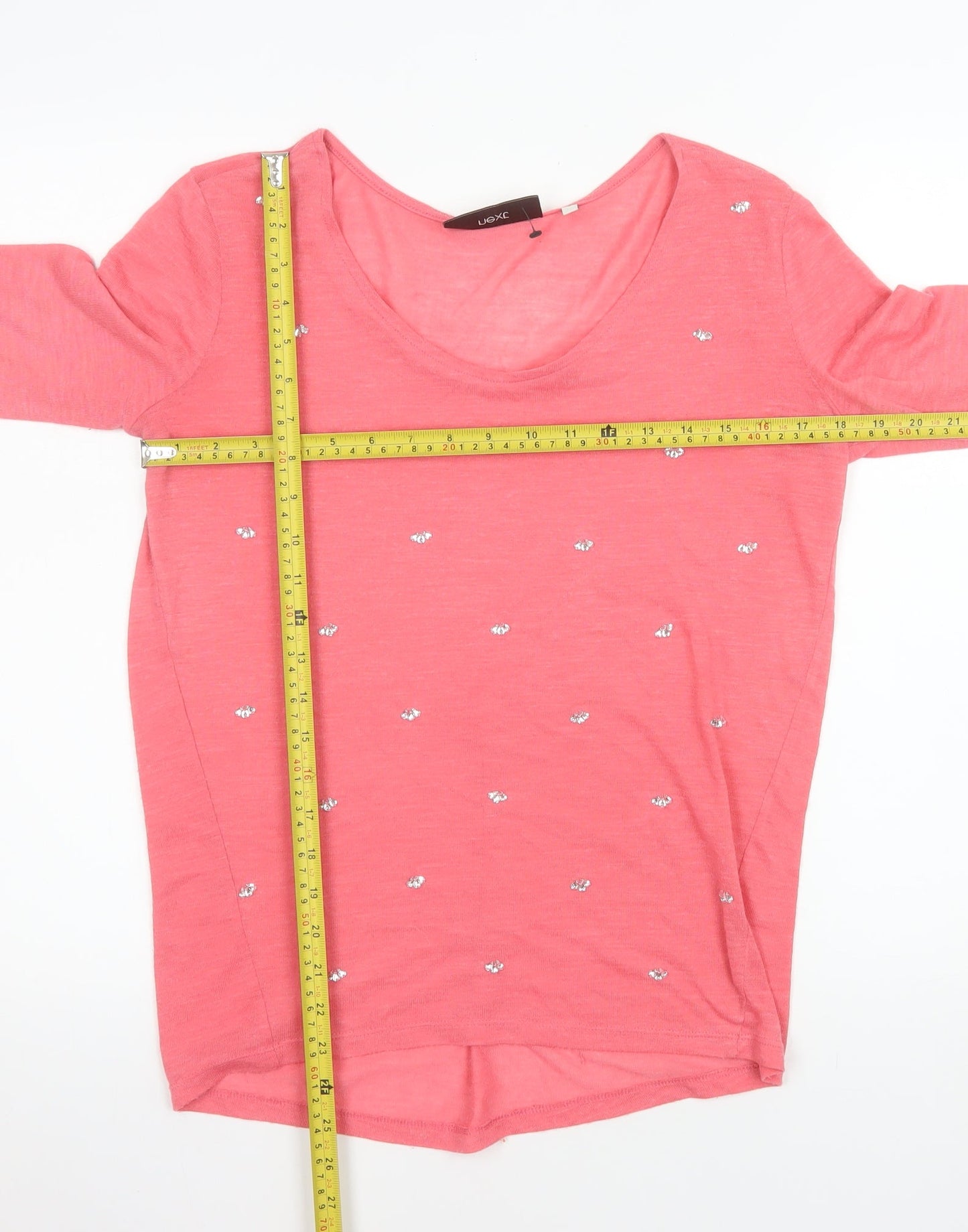 Next Women Pink Beaded 3/4 Sleeve Cotton T-Shirt Size 8