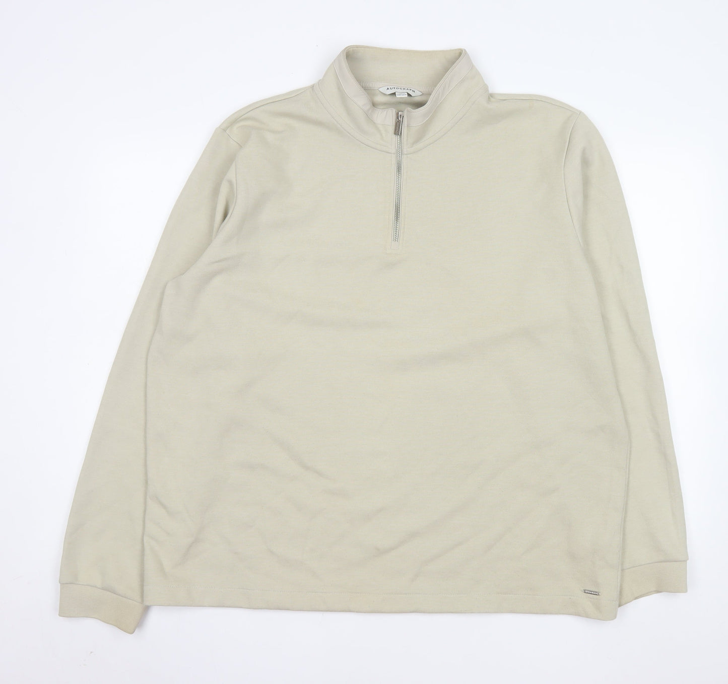 Marks and Spencer Men’s Beige 2XL 1/4 Zip Mock Neck Sweatshirt