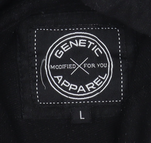 Genetic Apparel Mens Black Pullover Hoodie Size L Regular Fit