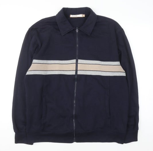 Cavallo Men's Blue Full Zip Collared Striped Sweatshirt XL