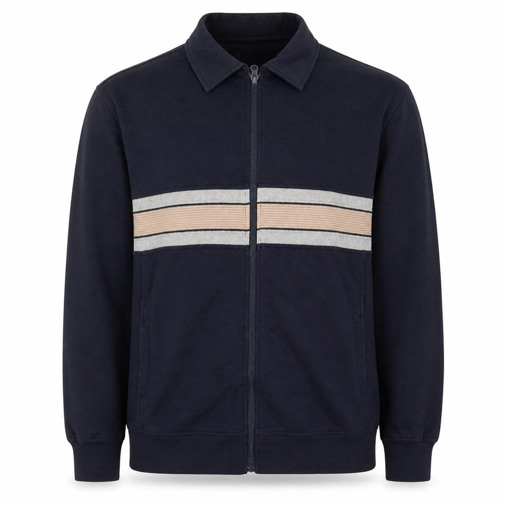 Cavallo Men's Blue Full Zip Collared Striped Sweatshirt XL