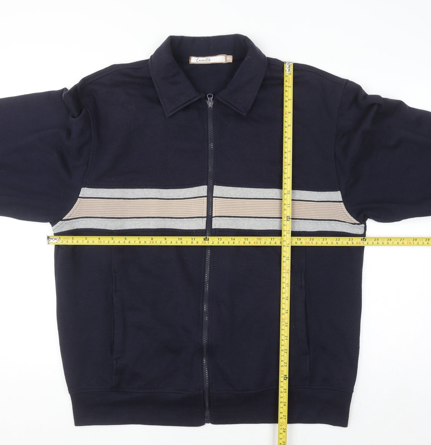 Cavallo Men's Blue Full Zip Collared Striped Sweatshirt XL