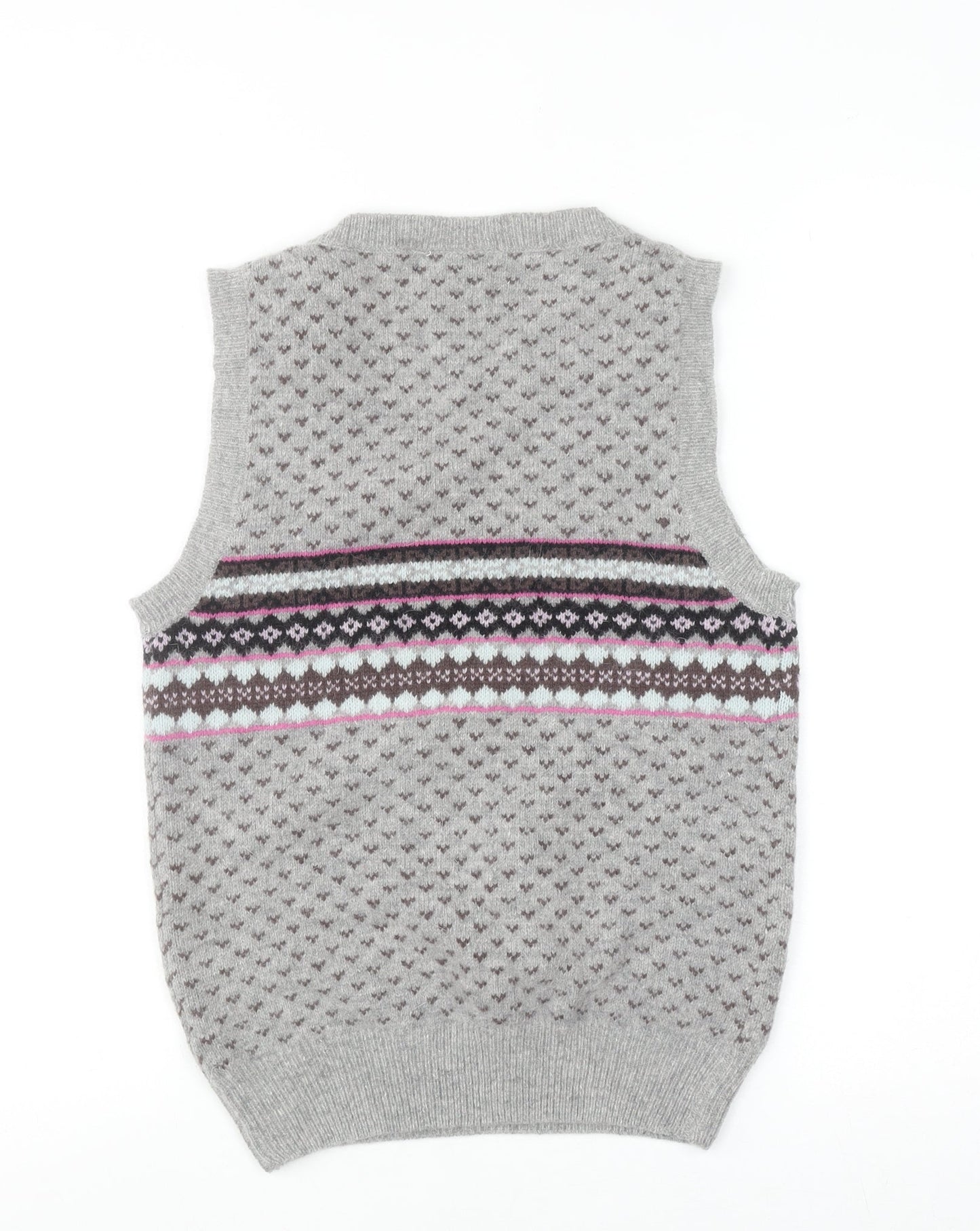 New Look Women Grey Fair Isle Knit Wool Angora Tank Size 12